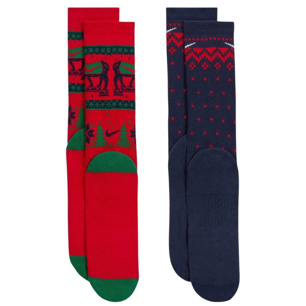 Nike Everyday Cushioned Crew Socks 4 Pair Holiday Moose Fair Isle Dri-Fit Medium